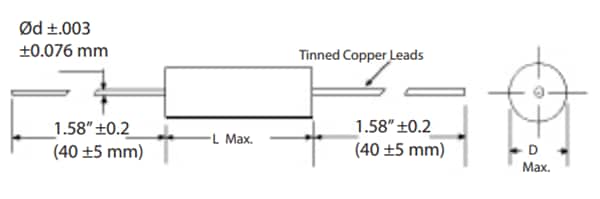 Mechanical Drawing - Cornell Dubilier / Knowles 150 Series Axial Leaded Capacitors