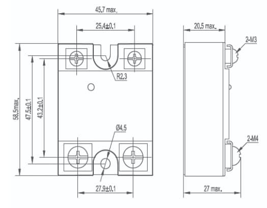 Mechanical Drawing - Altran Magnetics ASR-SJ Single-Phase DC Output Solid-State Relays