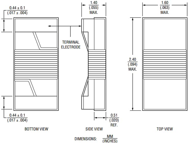 Mechanical Drawing - Bourns CW2012A Automotive-Grade Wirewound Chip Inductors