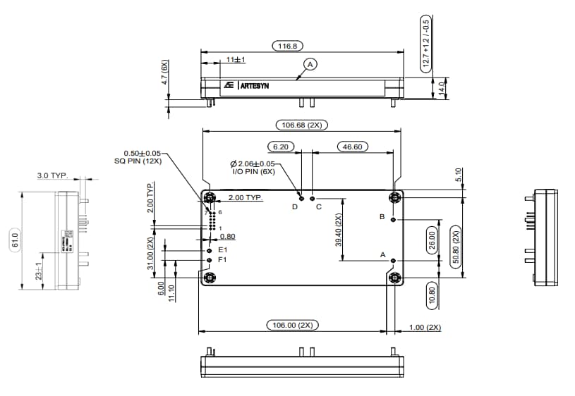 Mechanical Drawing - Advanced Energy / Artesyn AIF-500 500W AC-DC Converters