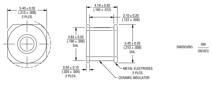 Mechanical Drawing - Bourns GDT25H High Voltage Gas Discharge Tube Arrestors