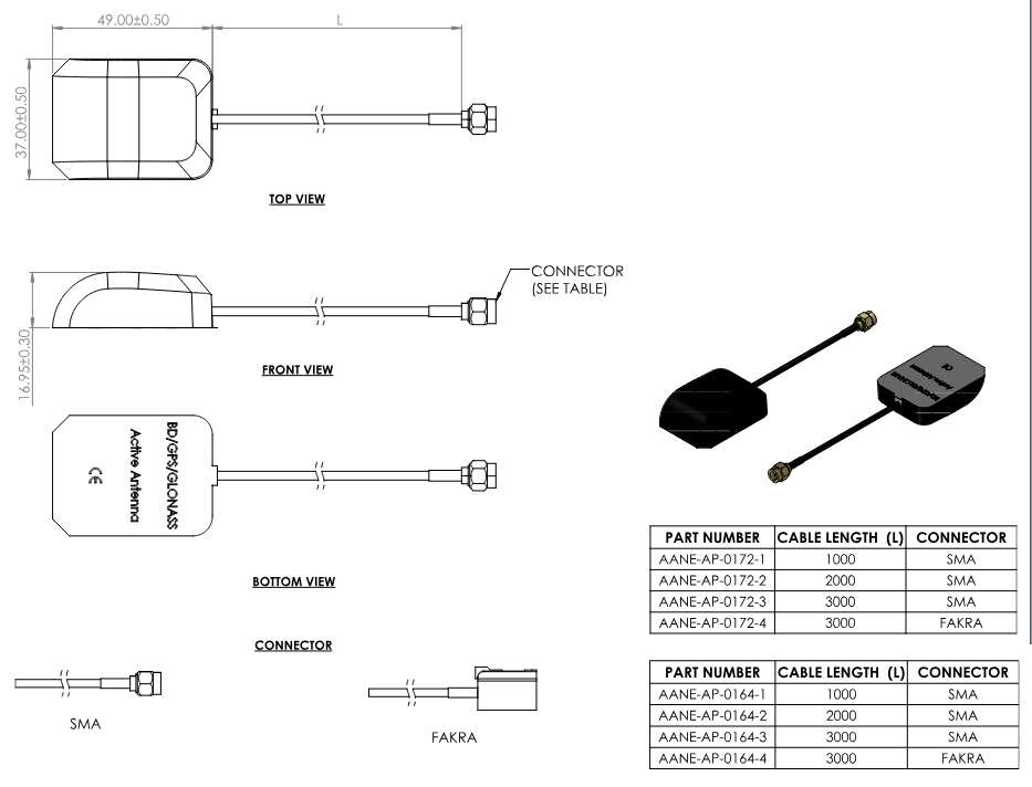 Mechanical Drawing - Abracon AANE-AP Anti-Jamming Active External GNSS Antennas