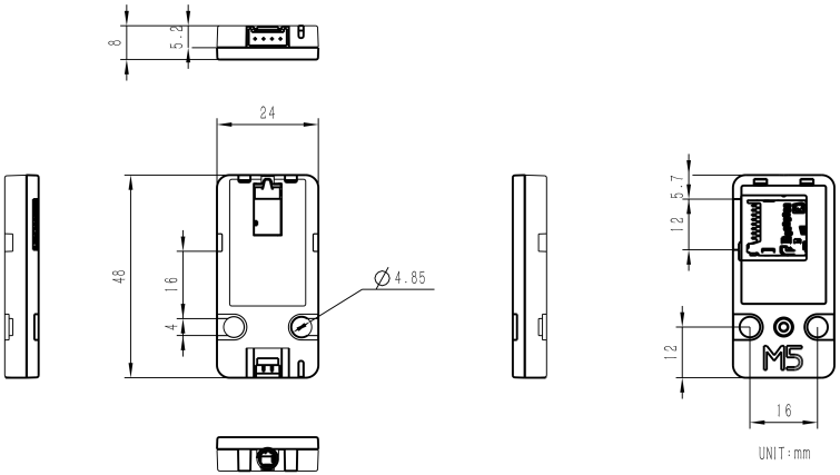 Mechanical Drawing - M5Stack U197 Unit AudioPlayer