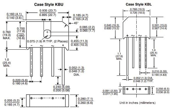 Mechanical Drawing - Vishay Semiconductors Glass Passivated Single-Phase Bridge Rectifiers