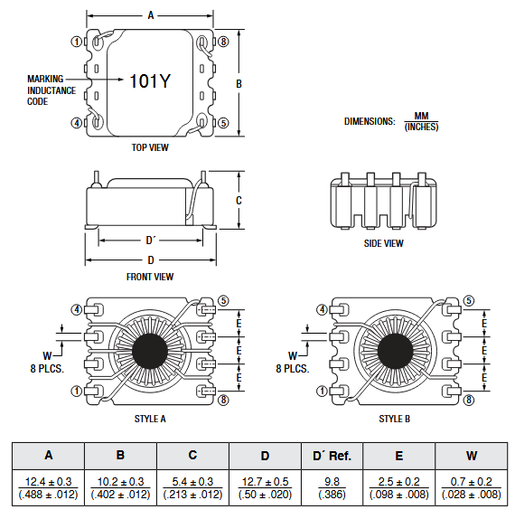 Mechanical Drawing - Bourns SRF1360 SMD Line Filters